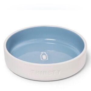 BOOTS & BARKLEY Blue Cat Bowl with Milk Design 2 cup cat dog dish bowl thirsty
